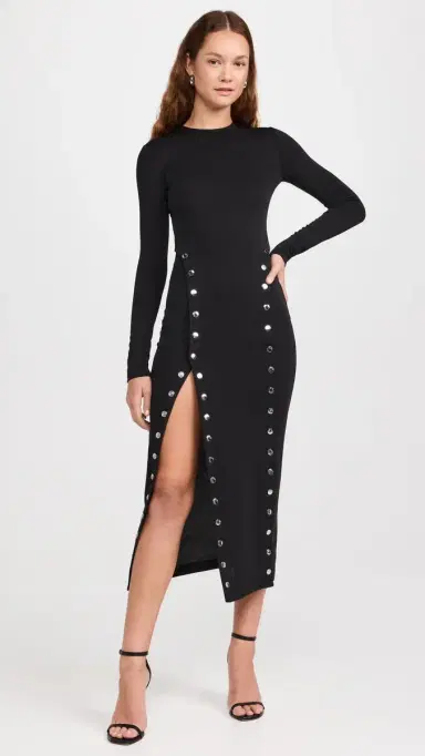 Fleur du Mal Midi Dress with Side Snaps Black | Thumbnail 5