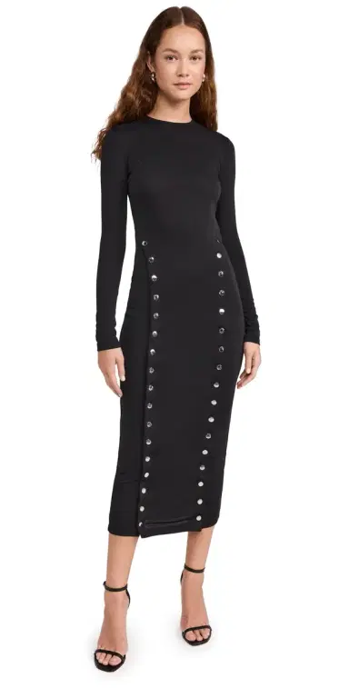 Fleur du Mal Midi Dress with Side Snaps Black M | Thumbnail 1