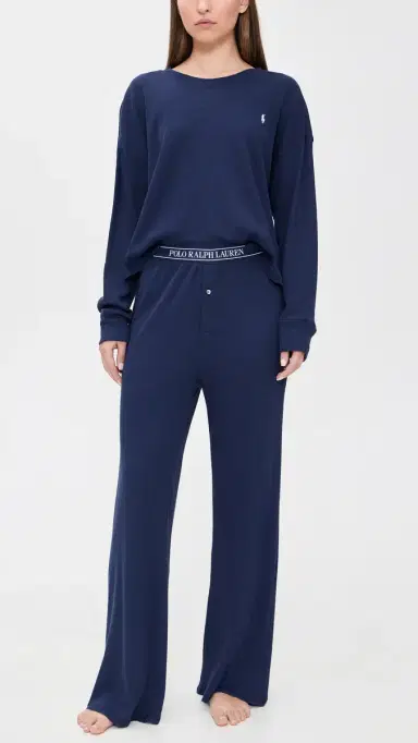 Polo Ralph Lauren Crew Neck Wide Leg Pants Pajama Set Navy S | Thumbnail 2