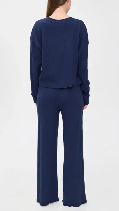 Polo Ralph Lauren Crew Neck Wide Leg Pants Pajama Set Navy S | Thumbnail 3
