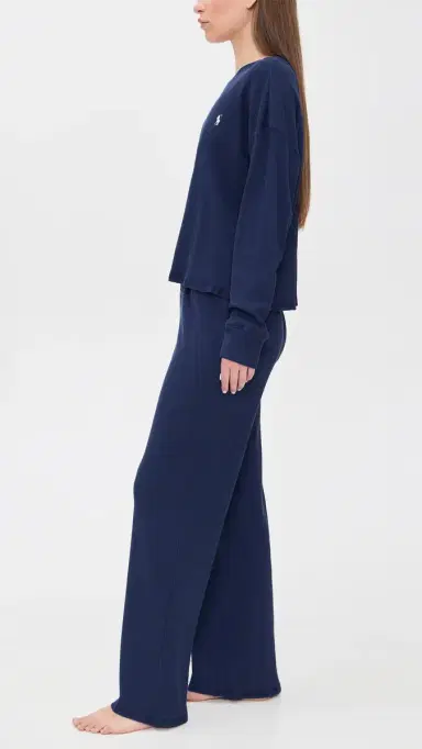 Polo Ralph Lauren Crew Neck Wide Leg Pants Pajama Set Navy S | Thumbnail 4