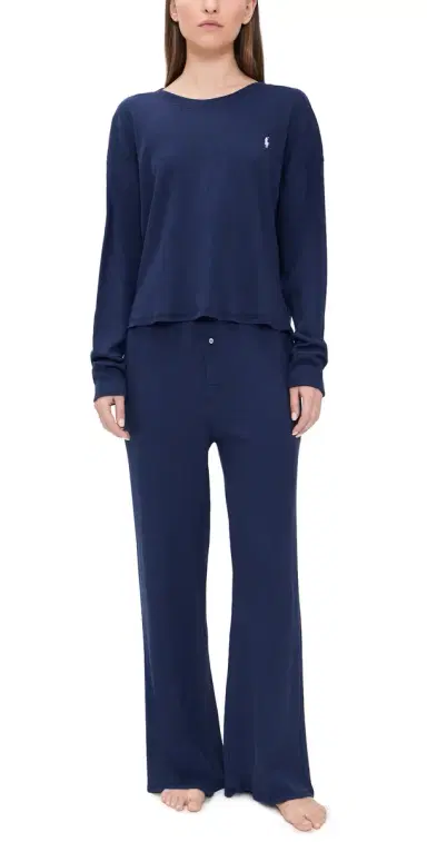 Polo Ralph Lauren Crew Neck Wide Leg Pants Pajama Set Navy S | Thumbnail 1