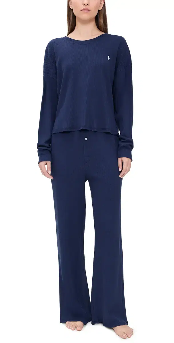 Polo Ralph Lauren Crew Neck Wide Leg Pants Pajama et Navy