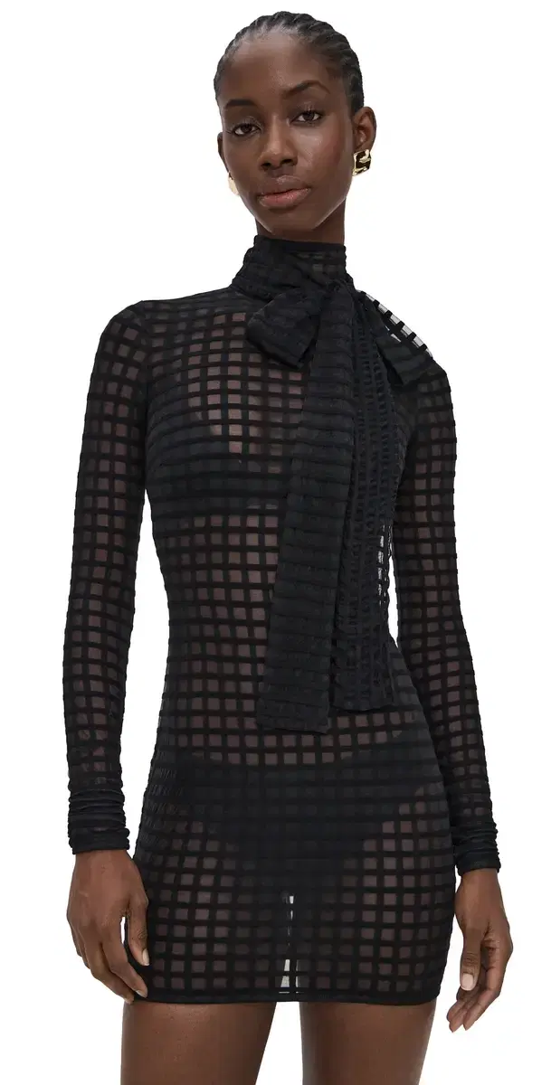 Cross Grain Dress with Pussybow Detail Black