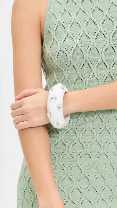 Kenneth Jay Lane Crystal Stones Domed Bangle White/Crystal One Size | Thumbnail 3