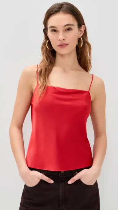 Alice + Olivia Harmon Drapey Slip Tank Bright Poppy | Thumbnail 2