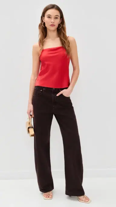 Alice + Olivia Harmon Drapey Slip Tank Bright Poppy | Thumbnail 5