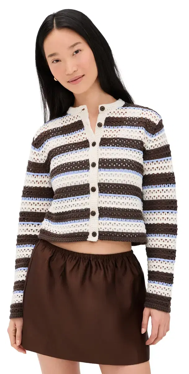 Striped Crochet Cardigan Sweater  And Brown Multi Stripe