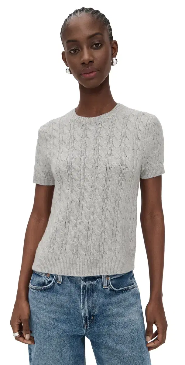 Cash Blend Cable Tee B'h Pale Grey