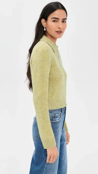 LE BOP Wren Boucle Crop Polo Sweater Citrine | Thumbnail 4 LE BOP Wren Boucle Crop Polo Sweater Citrine | Thumbnail 4