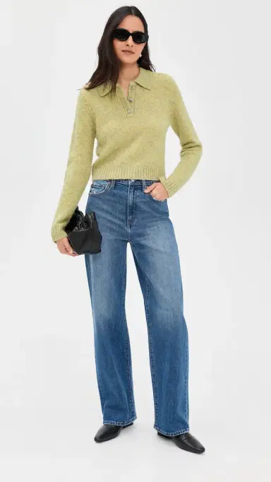 LE BOP Wren Boucle Crop Polo Sweater Citrine | Thumbnail 5 LE BOP Wren Boucle Crop Polo Sweater Citrine | Thumbnail 5