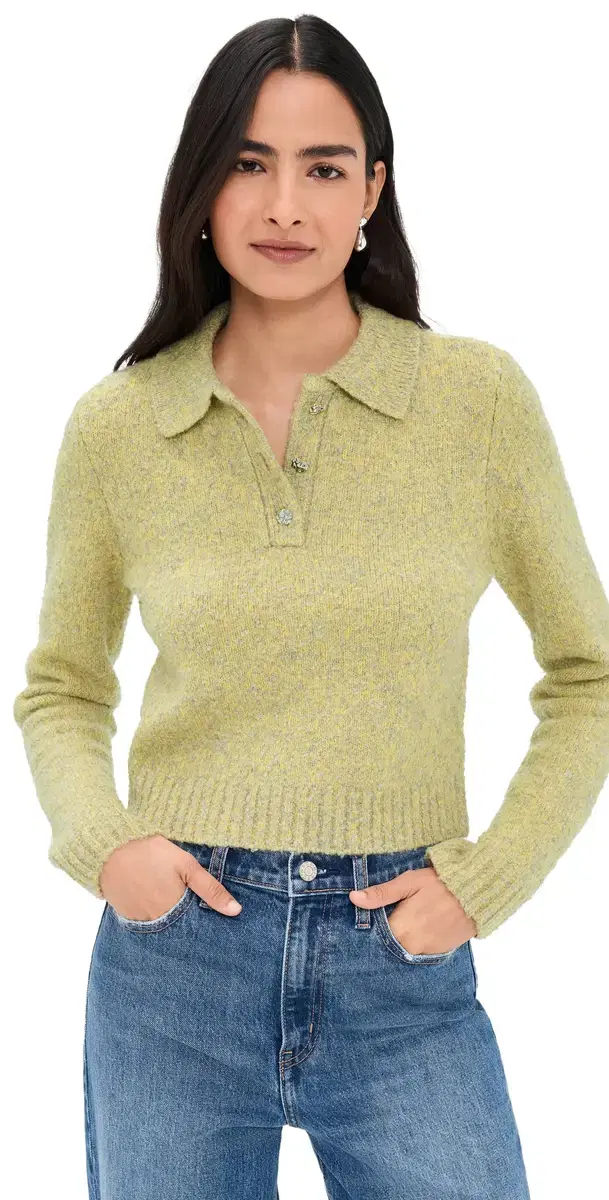 LE BOP Wren Boucle Crop Polo Sweater Citrine