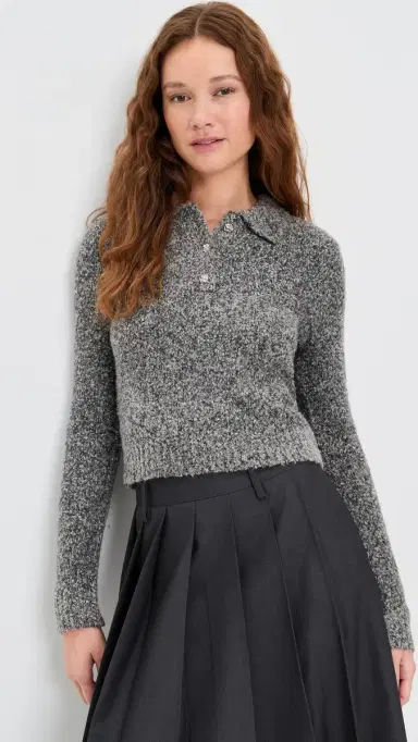 LE BOP Wren Boucle Crop Polo Sweater | Thumbnail 2 LE BOP Wren Boucle Crop Polo Sweater | Thumbnail 2
