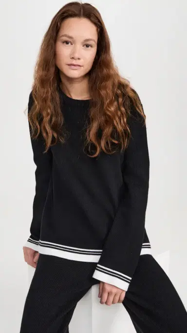 English Factory Contrast Stripe Detail Knit Top Black/Ivory M | Thumbnail 2