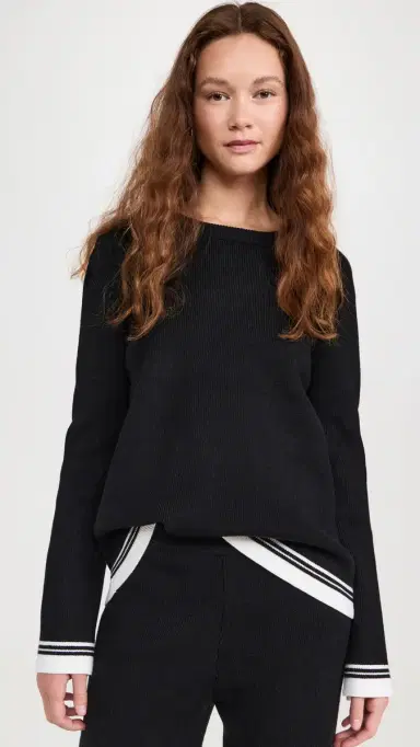 English Factory Contrast Stripe Detail Knit Top Black/ | Thumbnail 3 English Factory Contrast Stripe Detail Knit Top Black/ | Thumbnail 3