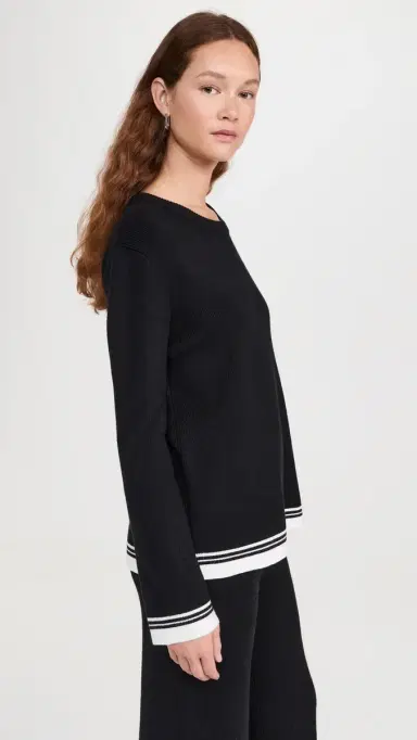 English Factory Contrast Stripe Detail Knit Top Black/Ivory M | Thumbnail 5