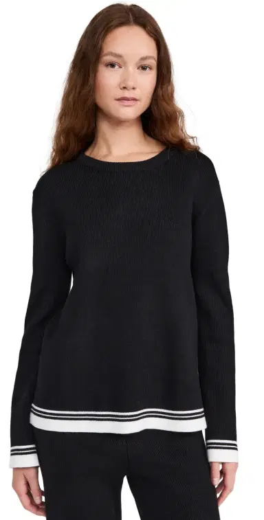 English Factory Contrast Stripe Detail Knit Top Black/Ivory M | Thumbnail 1