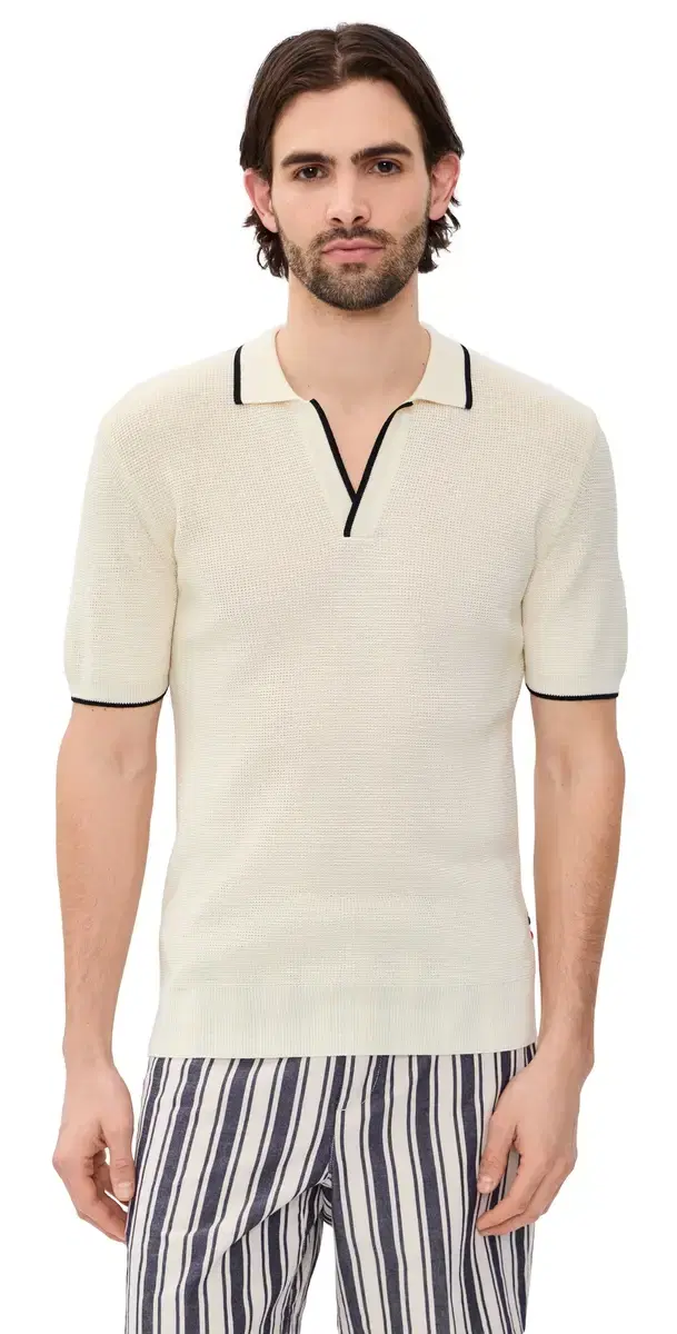 Orlebar Brown Horton tripe Polo White and