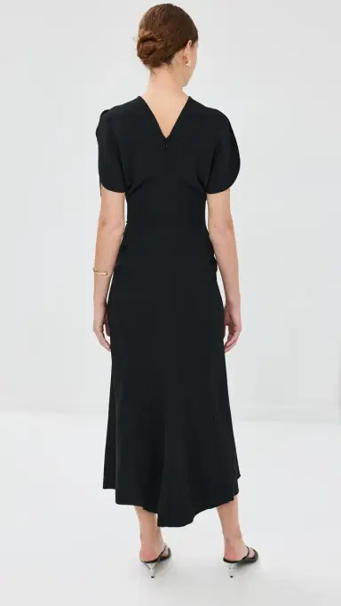 Victoria Beckham Gathered Waist Midi Dress Black 8 | Thumbnail 3