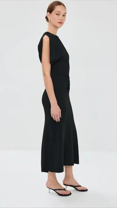 Victoria Beckham Gathered Waist Midi Dress Black 8 | Thumbnail 4