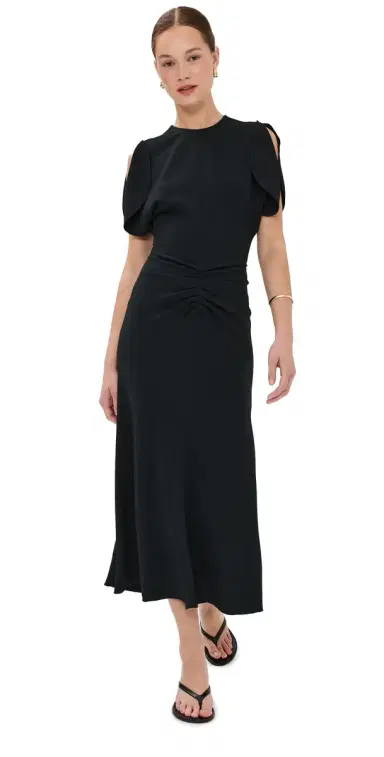 Victoria Beckham Gathered Waist Midi Dress Black 8 | Thumbnail 1
