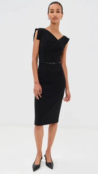 BLACK HALO Jackie O Belted Dress Black 6 | Thumbnail 5