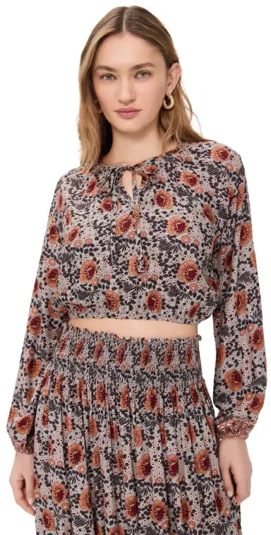 Natalie Martin Collection Amelia Top Vintage Flowers Slate | Thumbnail 1