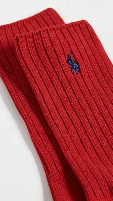 Polo Ralph Lauren Cotton Rib Crew Socks Red 10-13 | Thumbnail 3