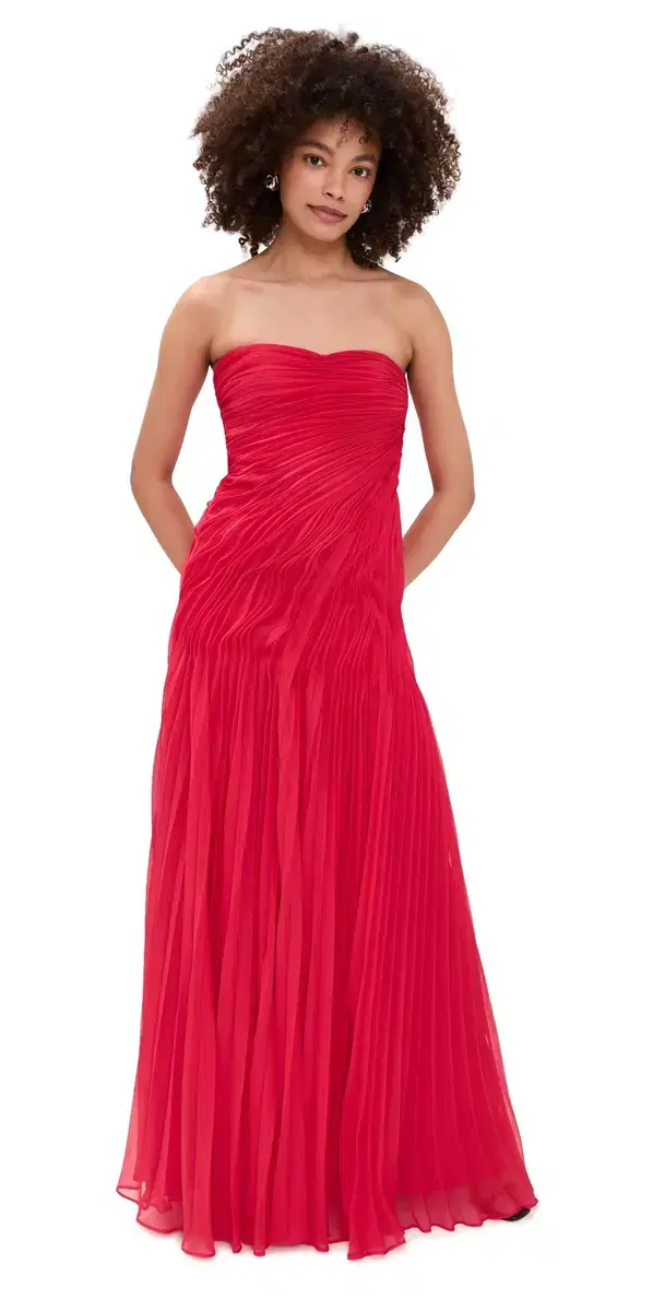 AMUR Elea Asymmetrical Pleated Gown Solstice Red