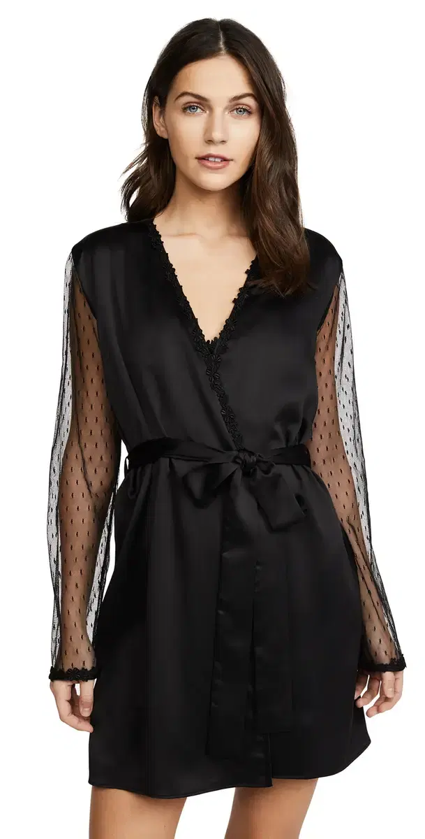 Showstopper Charmeuse Robe With Lace Black