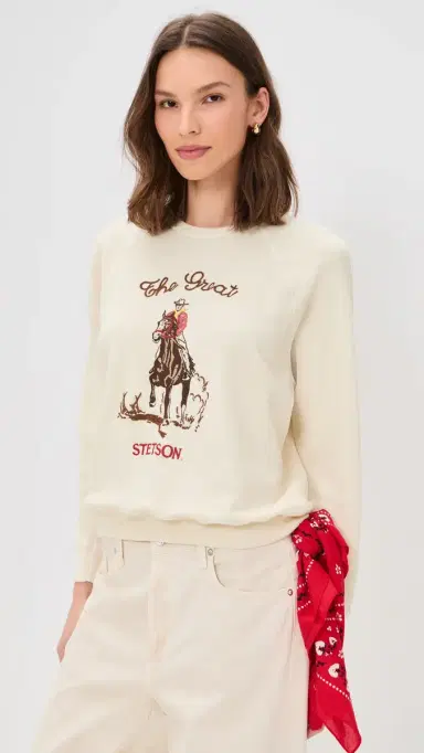 The Great. THE GREAT. THE GREAT x Stetson The College Stetson Graphic Sweatshirt Washed White 3 | Thumbnail 2