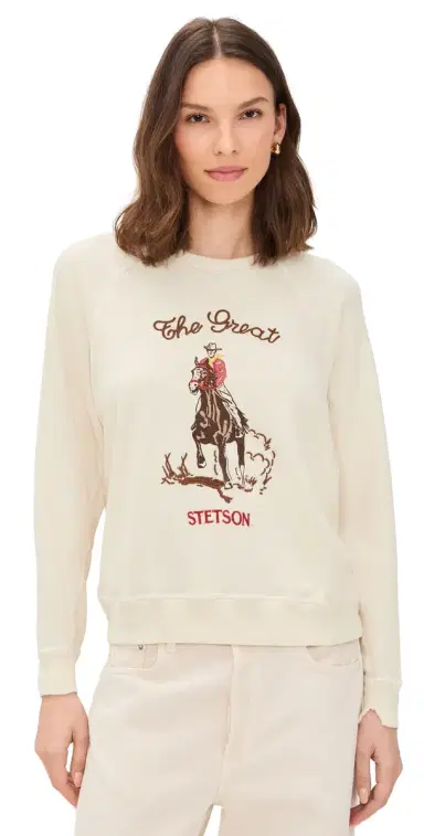 The Great. THE GREAT. THE GREAT x Stetson The College Stetson Graphic Sweatshirt Washed White 3 | Thumbnail 1
