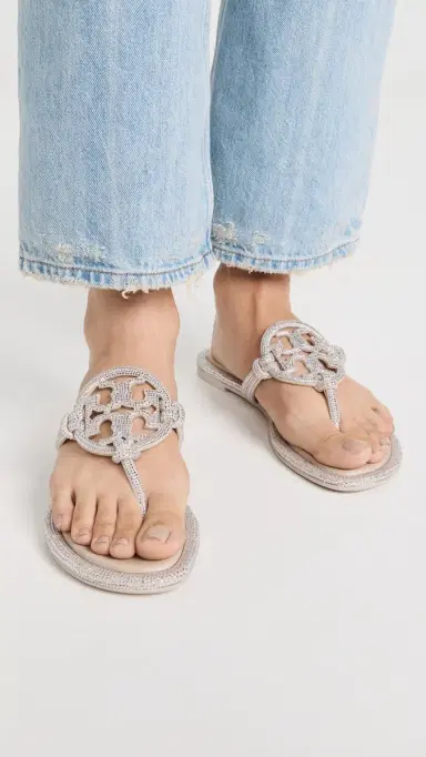 Tory Burch Miller Knotted Pave Sandals Stone Gray 7 | Thumbnail 3