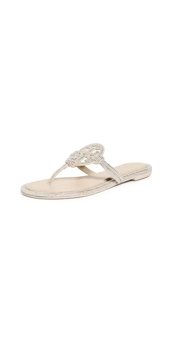 Tory Burch Miller Knotted Pave Sandals Stone Gray