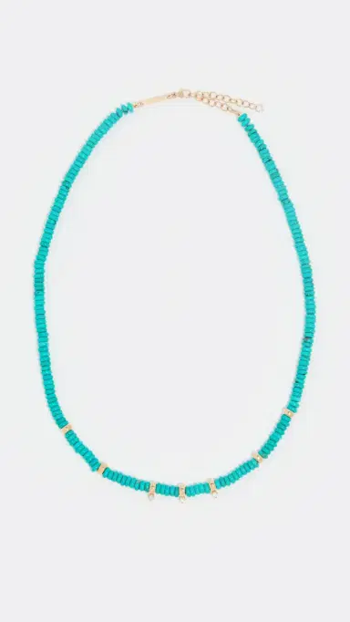 Zoë Chicco 14k Gold & Turquoise Rondelle Bead Necklace with 3 Prong Diamonds Turquoise One Size | Thumbnail 2