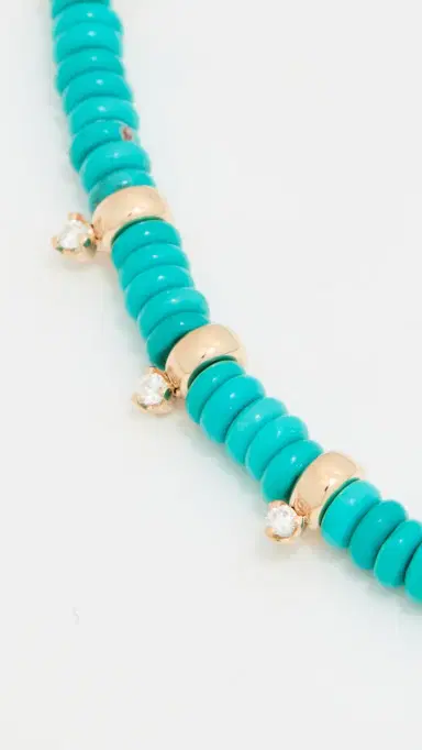 Zoë Chicco 14k Gold & Turquoise Rondelle Bead Necklace with 3 Prong Diamonds Turquoise One Size | Thumbnail 6