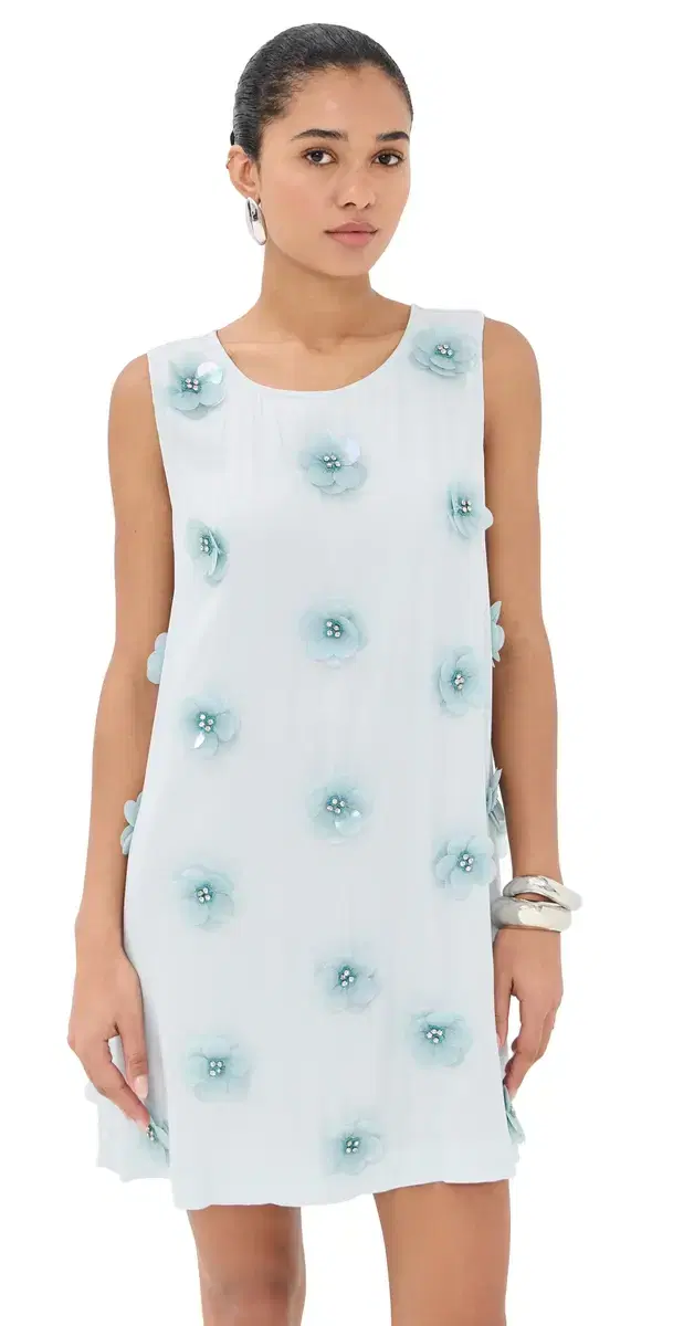 3D Embellished Mini A Line Dress Baby Blue One Size