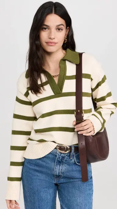 English Factory triped Collared Sweater Cream/Olive | Thumbnail 2