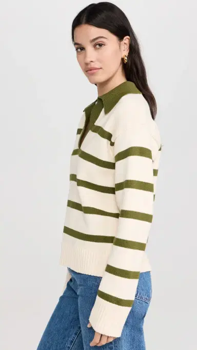 English Factory triped Collared Sweater Cream/Olive | Thumbnail 4