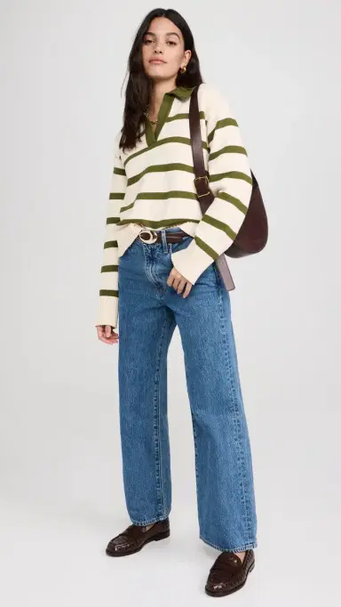 English Factory triped Collared Sweater Cream/Olive | Thumbnail 5