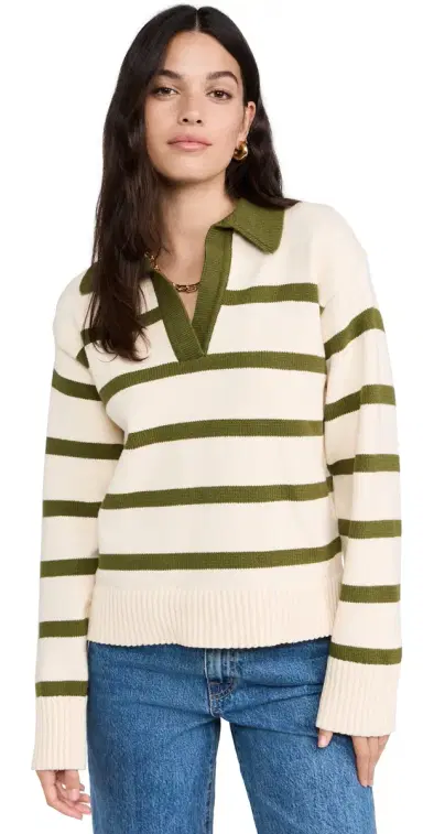 English Factory triped Collared Sweater Cream/Olive | Thumbnail 1