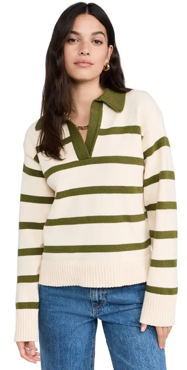 English Factory triped Collared weater Cream/Olive