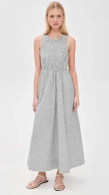 Marine Layer Darcy Smocked Poplin Dress Navy Stripe | Thumbnail 2 Marine Layer Darcy Smocked Poplin Dress Navy Stripe | Thumbnail 2