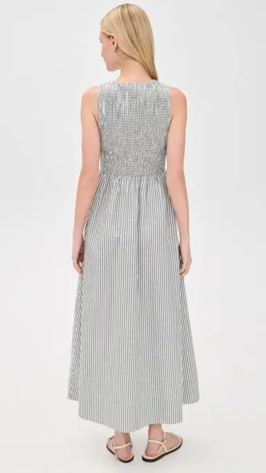 Marine Layer Darcy Smocked Poplin Dress Navy Stripe | Thumbnail 3 Marine Layer Darcy Smocked Poplin Dress Navy Stripe | Thumbnail 3