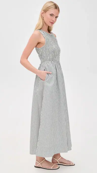 Marine Layer Darcy Smocked Poplin Dress Navy Stripe | Thumbnail 4 Marine Layer Darcy Smocked Poplin Dress Navy Stripe | Thumbnail 4