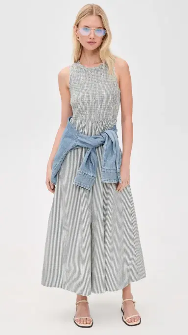 Marine Layer Darcy Smocked Poplin Dress Navy Stripe | Thumbnail 5 Marine Layer Darcy Smocked Poplin Dress Navy Stripe | Thumbnail 5
