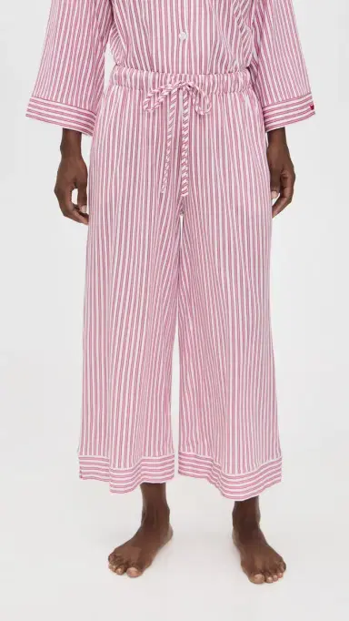 Petite Plume Luxe Pima Antique Ticking Wide Leg Pajama Set Antique Red Ticking S | Thumbnail 5