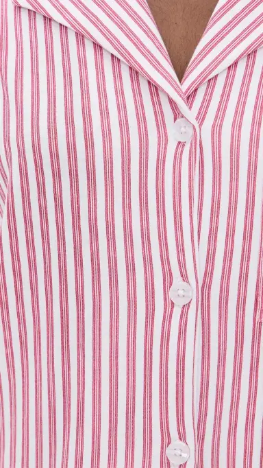 Petite Plume Luxe Pima Antique Ticking Wide Leg Pajama Set Antique Red Ticking S | Thumbnail 6