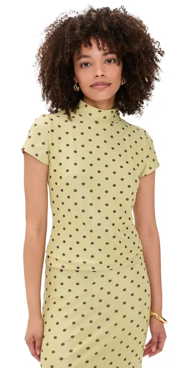 Another Girl Polka Dot esh High Neck Top Pistachio/Brown