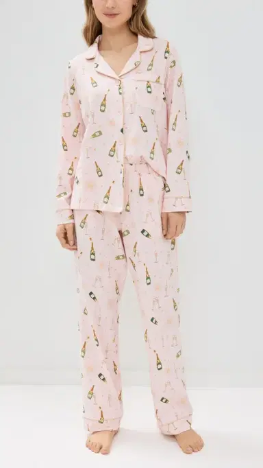 BedHead PJs Cotton Knit Long Sleeve Long Pajama Set Pop Fizz Clink M | Thumbnail 2